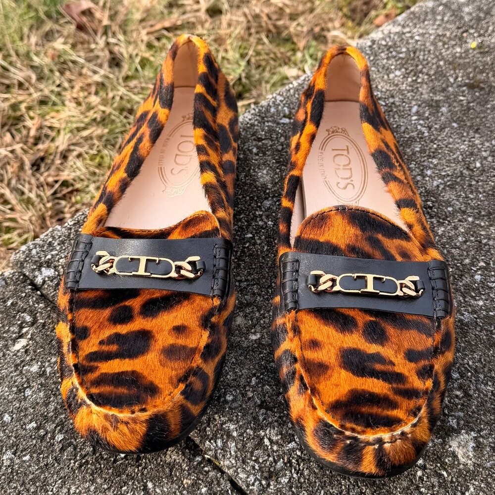 Vintage Animal Print Leopard Hair Calf Loafers Classic Preppy - Picture 3 of 9